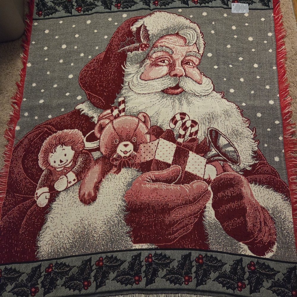 Holiday Santa Claus Red and Gray Throw Blanket